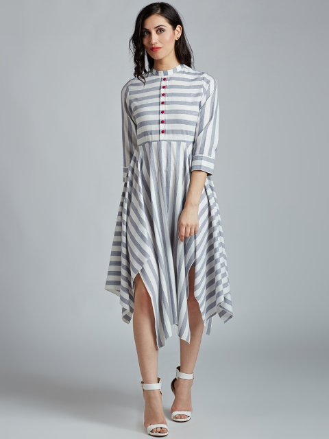 

Jaipur Kurti Women White Striped A-Line Dress