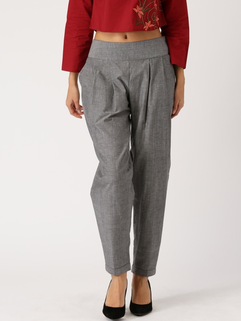 

Jaipur Kurti Women Grey Comfort Regular Fit Solid Peg Trousers