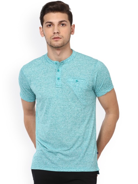 

Parx Men Green Self Design Henley Neck T-shirt
