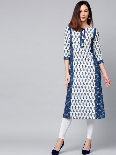 

Jaipur Kurti Women Blue & White Printed Straight Kurta