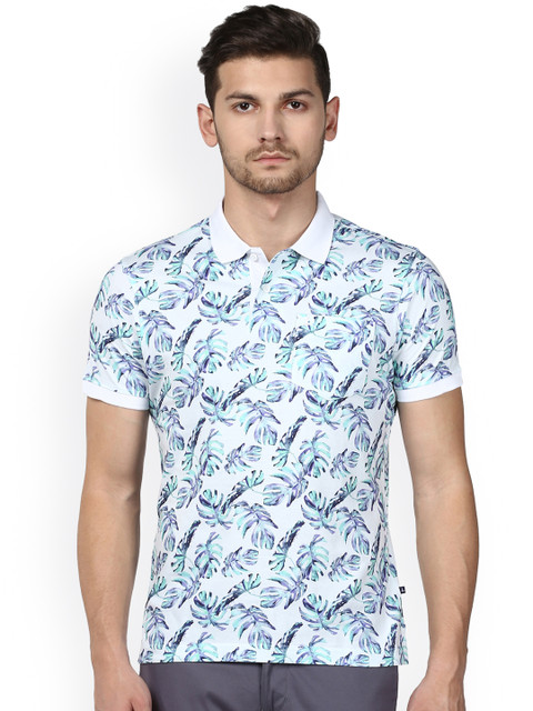 

Parx Men Blue & White Printed Polo Collar T-shirt