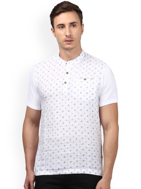 

Parx Men White Printed Henley Neck T-shirt