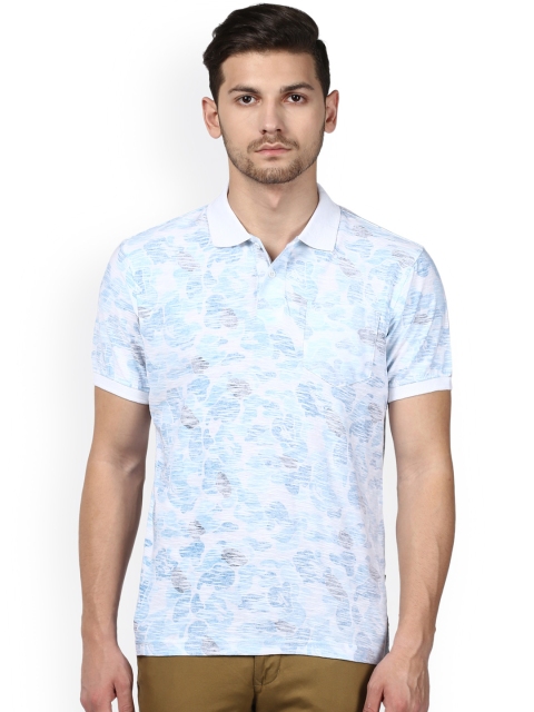 

Parx Men Blue White Printed Polo Collar Pure Cotton T-shirt