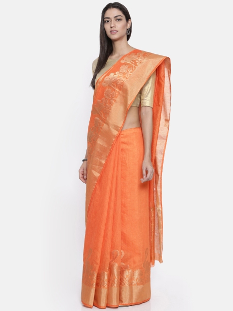 

KUPINDA Orange Woven Design Art Silk Saree