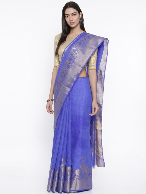 

KUPINDA Blue Art Silk Solid Kanjeevaram Saree
