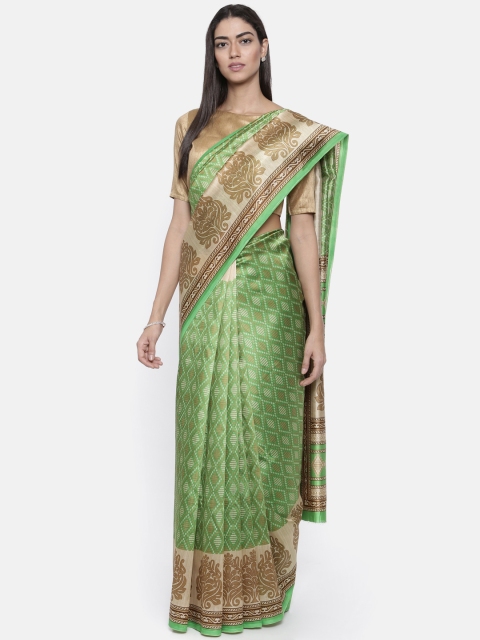 

KUPINDA Lime Green Printed Art Silk Saree