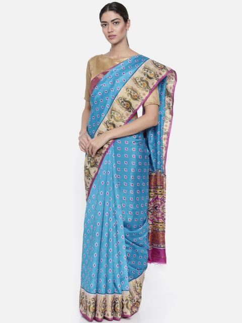 

KUPINDA Blue Printed Art Silk Saree