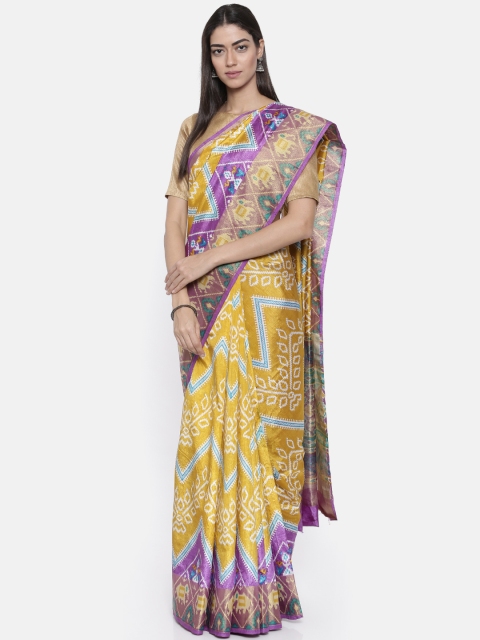 

KUPINDA Mustard YellowPrinted Art Silk Saree