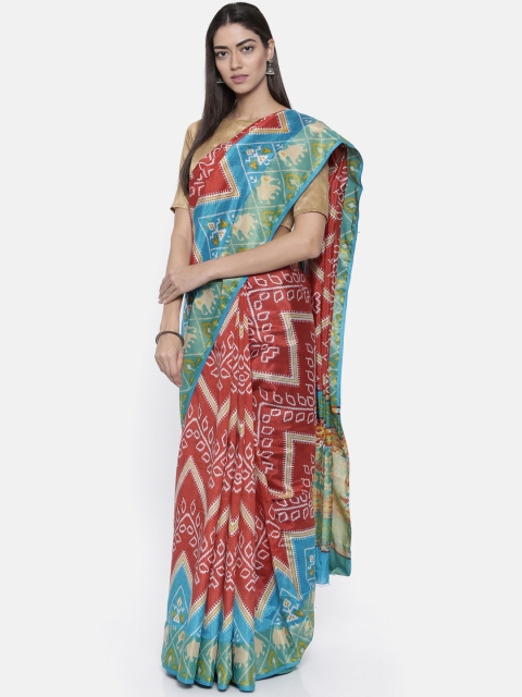 

KUPINDA Red & Blue Art Silk Printed Saree