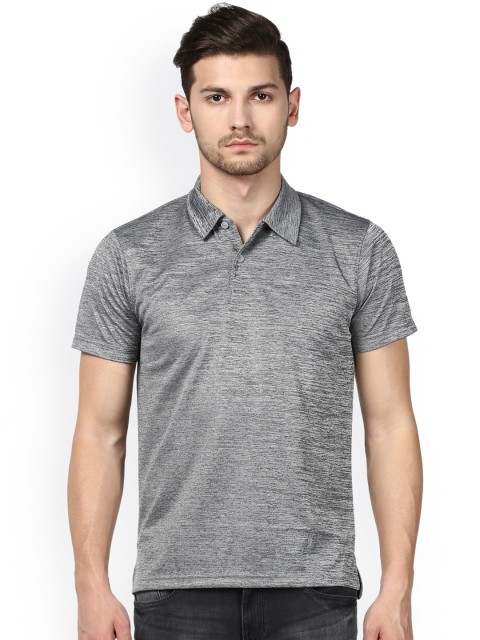

Parx Men Grey Self Design Polo Collar T-shirt