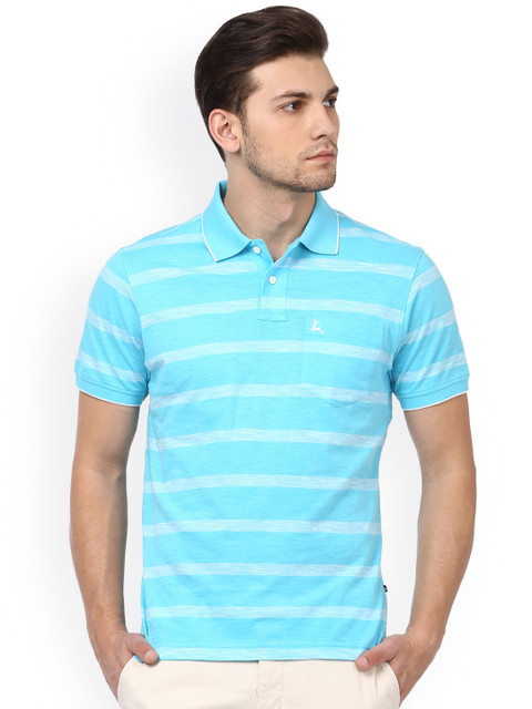 

Parx Men Blue Striped Polo Collar T-shirt