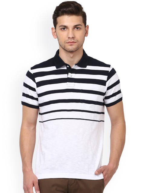 

Parx Men White & Black Striped Polo Collar T-shirt