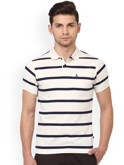 

Parx Men Off-White Striped Polo Collar T-shirt