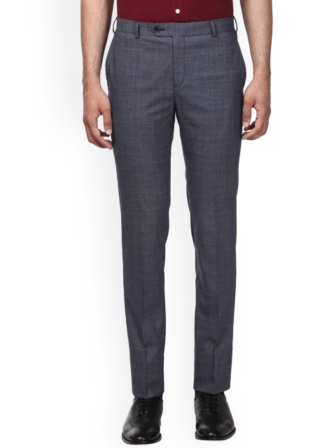 

Raymond Men Blue & Grey Slim Fit Solid Formal Trousers