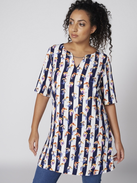 

Splash Women White & Navy Floral Printed Top