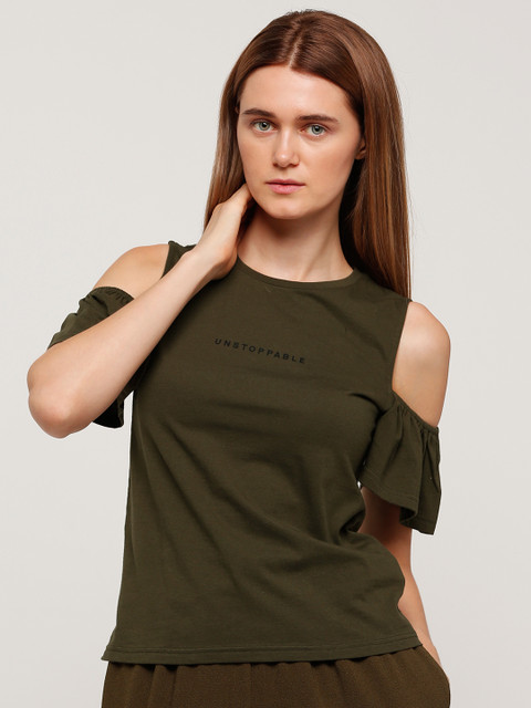 

Splash Women Olive Green Printed Pure Cotton Top