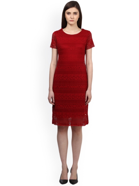 

Park Avenue Women Red Self Design Fit and Flare Dress