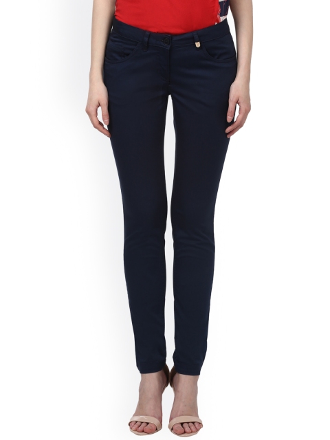 

Park Avenue Women Blue Tapered Fit Solid Chinos