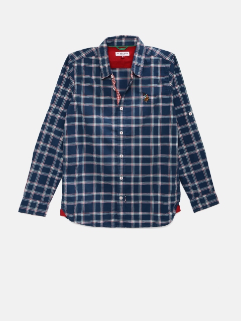 

U.S. Polo Assn. Kids Boys Navy Regular Fit Checked Casual Shirt, Navy blue