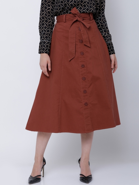 

Tokyo Talkies Rust Brown Midi Pure Cotton Skirt