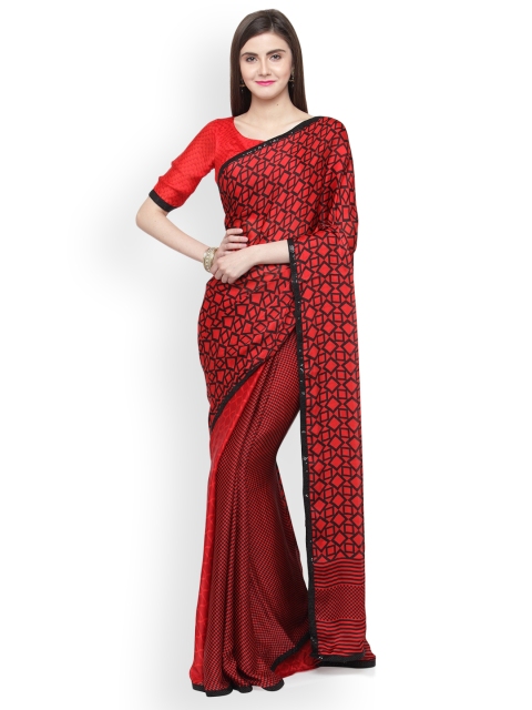 

Shaily Red & Black Satin Embellished border Saree