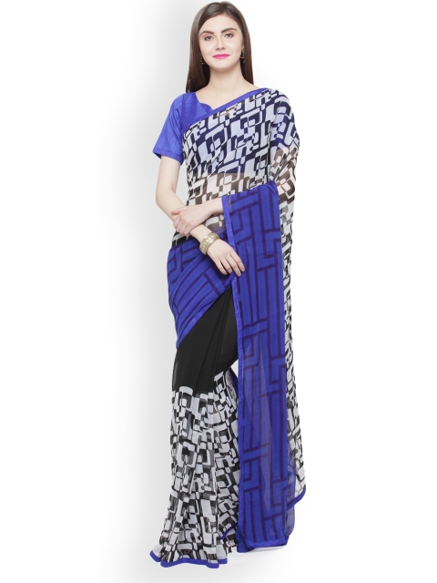 

Shaily Blue & Off-White Pure Georgette Printed Saree