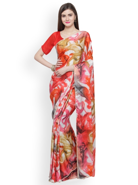 

Shaily Multicoloured Satin Printed Saree, Red