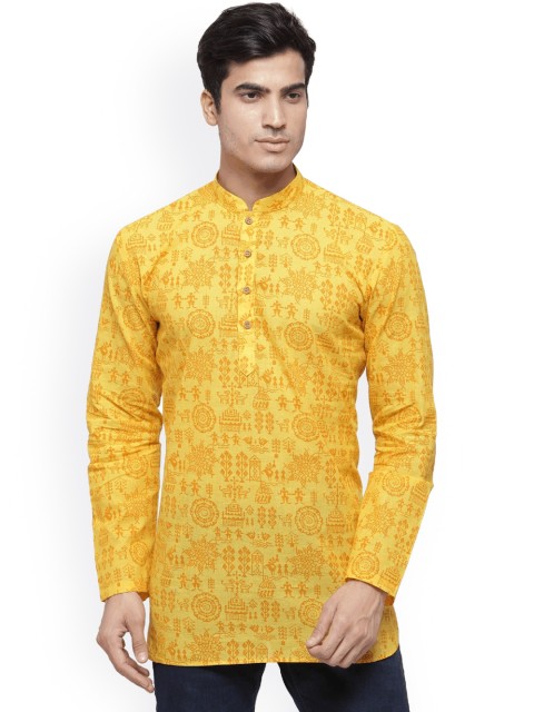 

RG DESIGNERS Men Yellow Printed Straight Kurta