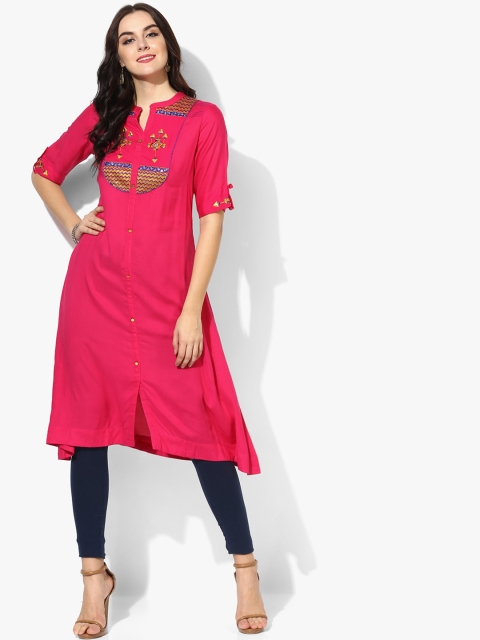

Sangria Women Pink Embroidered A-Line Kurta