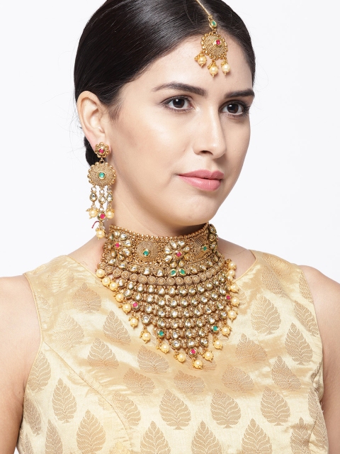 

JEWERA Gold-Toned Beaded Kundan Jewellery Set