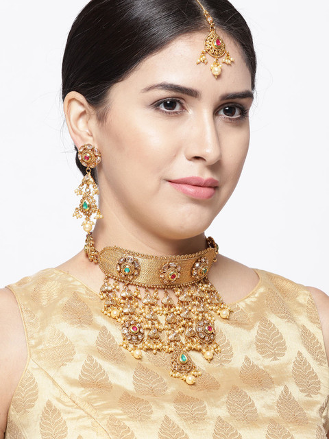 

JEWERA Gold-Toned Beaded Kundan Jewellery Set