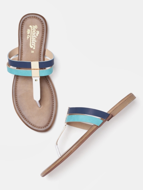 

Roadster Women Blue & White Colourblocked T-Strap Flats
