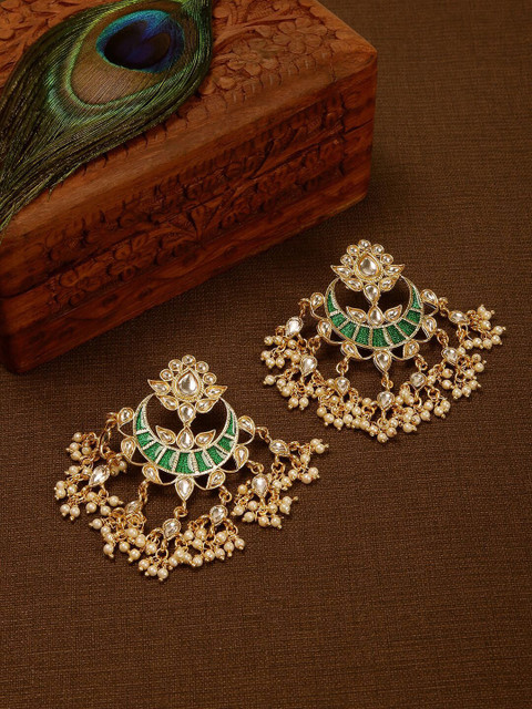 

Fida Gold-Toned & Green Crescent Shaped Chandbalis