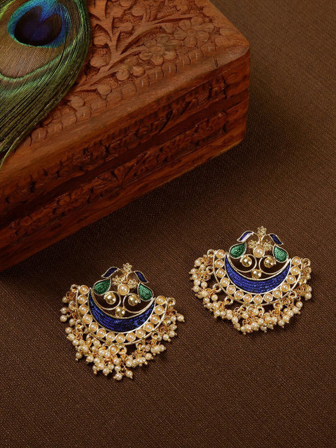 

Fida Gold-Toned & Blue Crescent Shaped Chandbalis