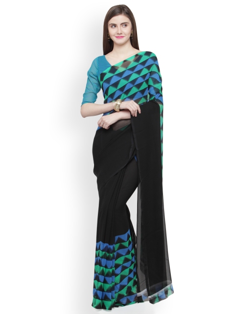 

Shaily Black & Green Pure Georgette Printed Saree
