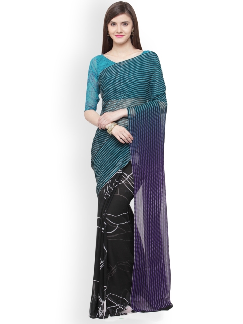 

Shaily Black & Teal Pure Georgette Printed Saree