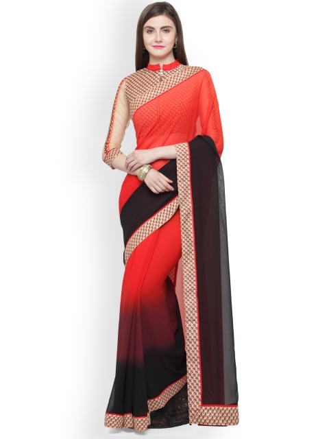 

Shaily Red & Black Pure Georgette Solid Saree