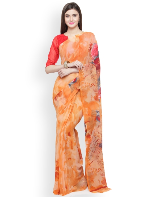 

Shaily Orange & Red Pure Georgette Printed Saree