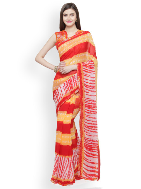 

Shaily Red & Orange Pure Georgette Printed Saree