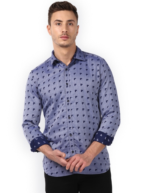 

Parx Men Blue Slim Fit Printed Casual Shirt