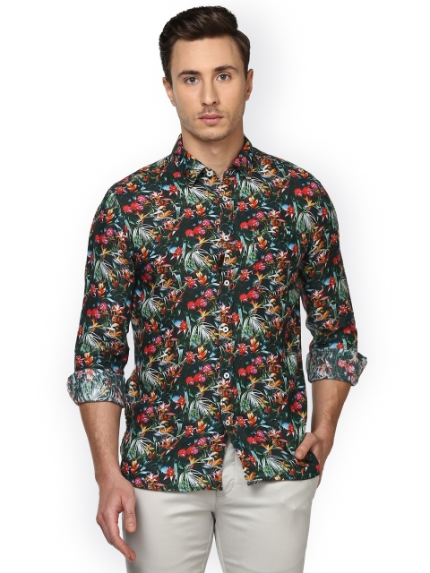 

Parx Men Green Slim Fit Printed Linen Casual Shirt