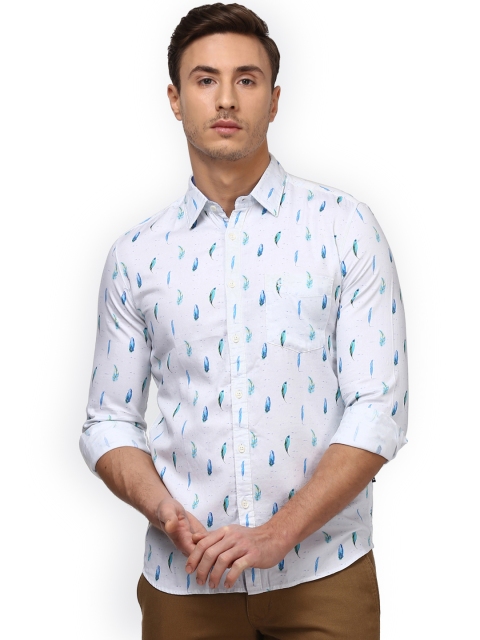 

Parx Men White & Blue Slim Fit Printed Casual Shirt