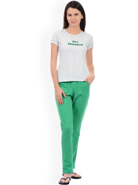 

Sweet Dreams Women Off-White & Green Printed Night Suit