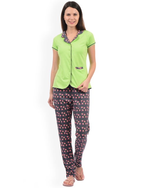 

Sweet Dreams Women Green & Charcoal Grey Solid Night Suit