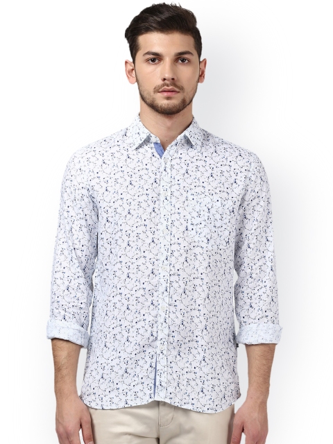 

Parx Men White & Blue Slim Fit Printed Linen Casual Shirt