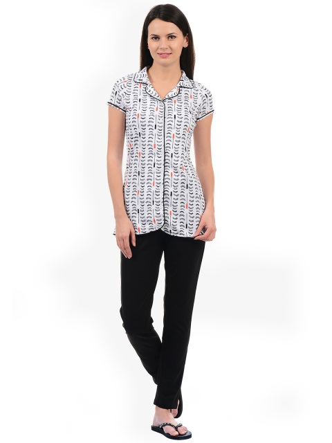 

Sweet Dreams Women White & Black Printed Night Suit