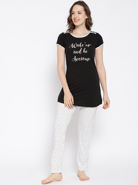 

Sweet Dreams Women Black & White Printed Night Suit 228118