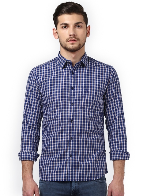 

Parx Men Blue & Off-White Slim Fit Checked Casual Cotton Shirt