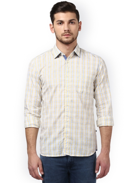 

Parx Men Off-White & Yellow Slim Fit Checked Casual Shirt