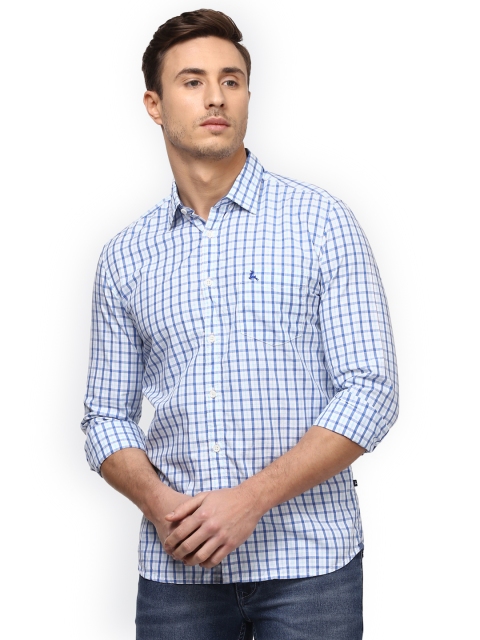 

Parx Men White & Blue Slim Fit Checked Casual Cotton Shirt